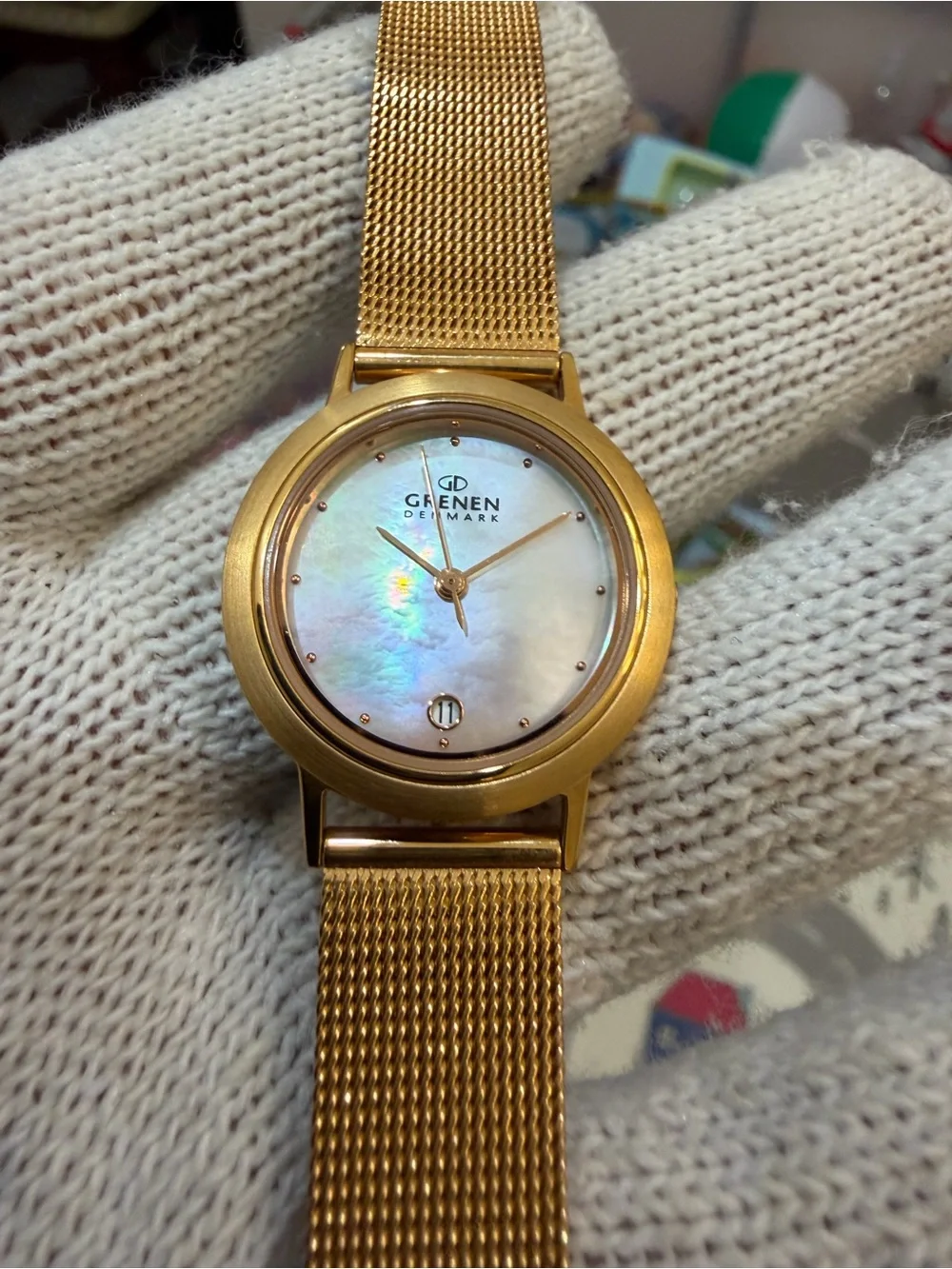Grenen Denmark by Skagen Women’s Watch M-23SRRW Rose Gold Mesh Pearl NWOB